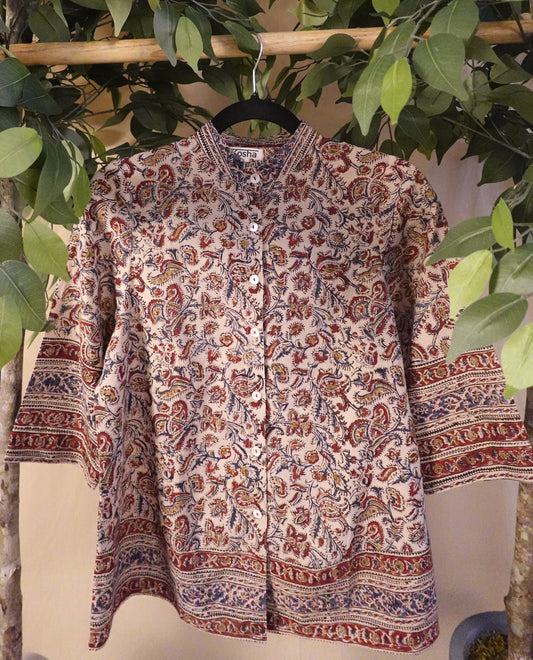 Ruby Blossom Mandarin Collar Shirt