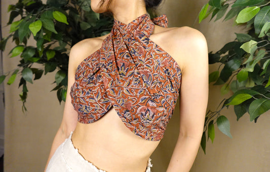 Tangerine Bloom Crossneck Top